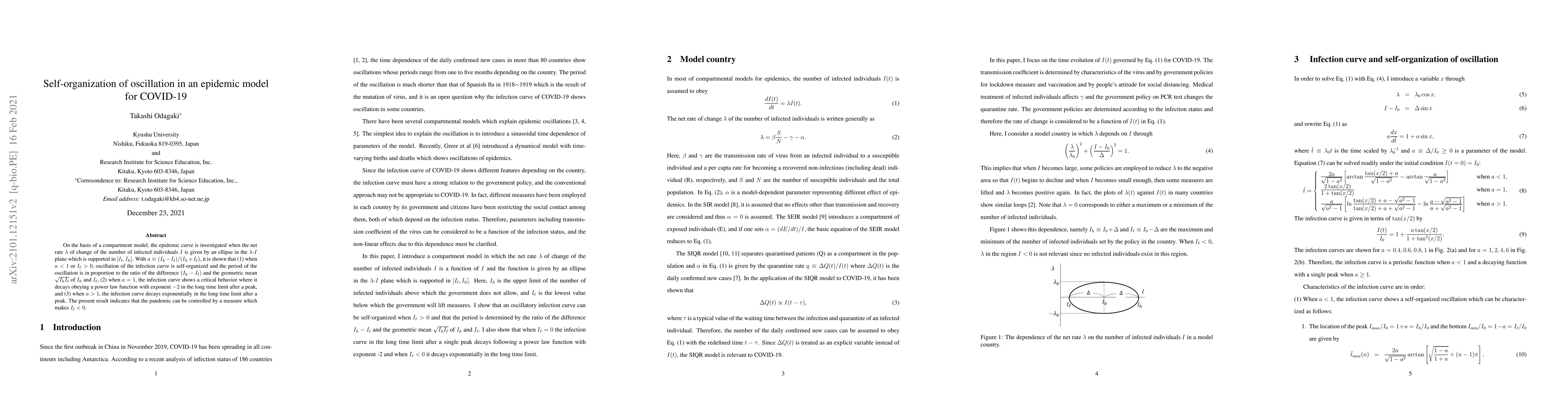 Thumbnail for Self-organization of oscillation in an epidemic model for COVID-19