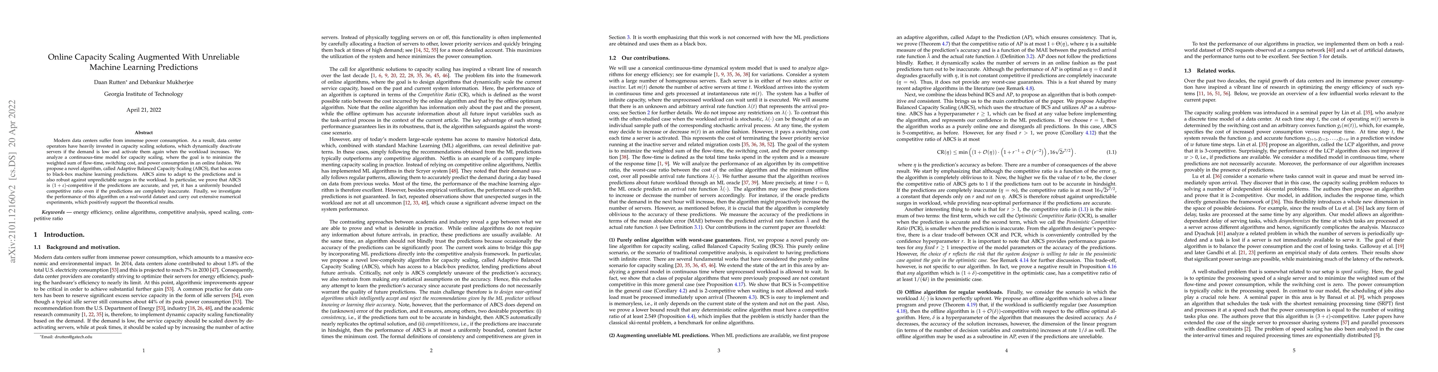 Thumbnail for Online Capacity Scaling Augmented With Unreliable Machine Learning
  Predictions