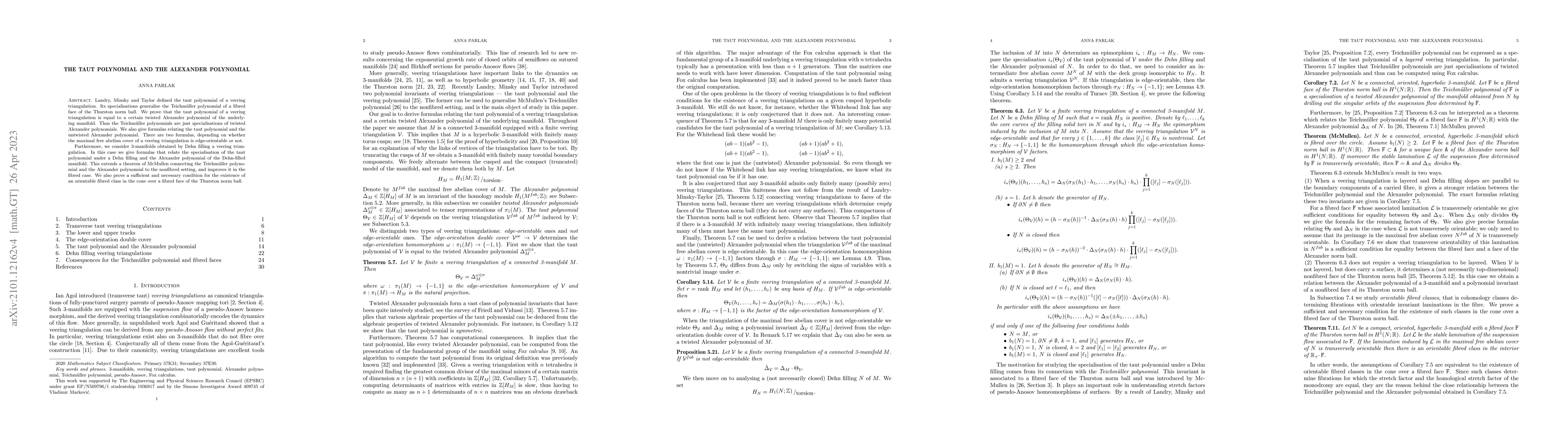 Thumbnail for The taut polynomial and the Alexander polynomial