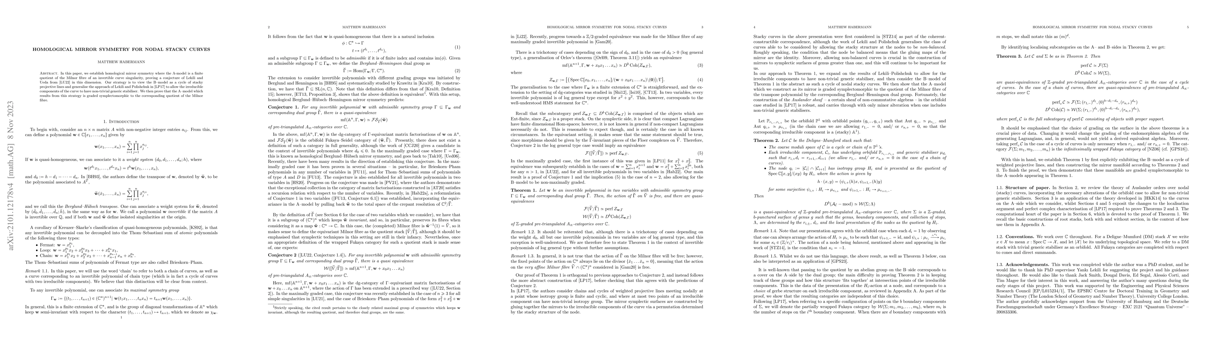 Thumbnail for Homological mirror symmetry for nodal stacky curves