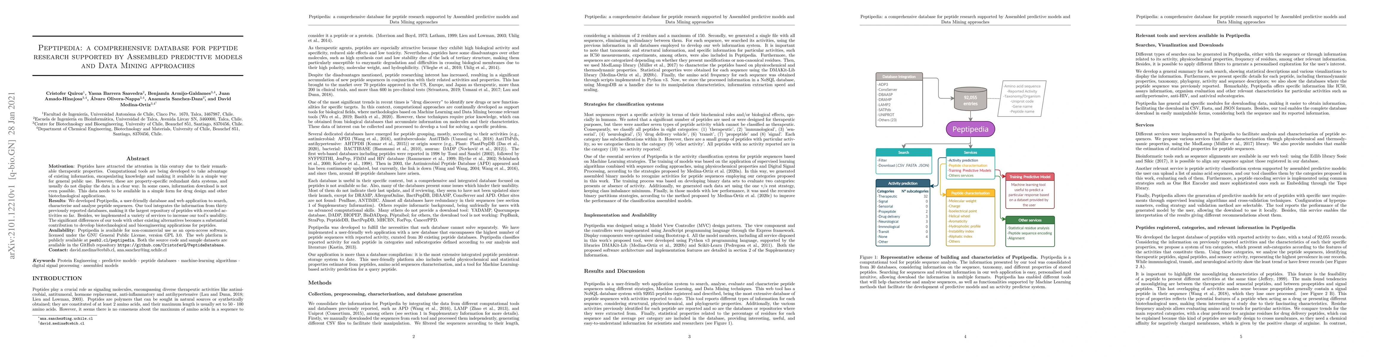 Thumbnail for Peptipedia: a comprehensive database for peptide research supported by
  Assembled predictive models and Data Mining approaches