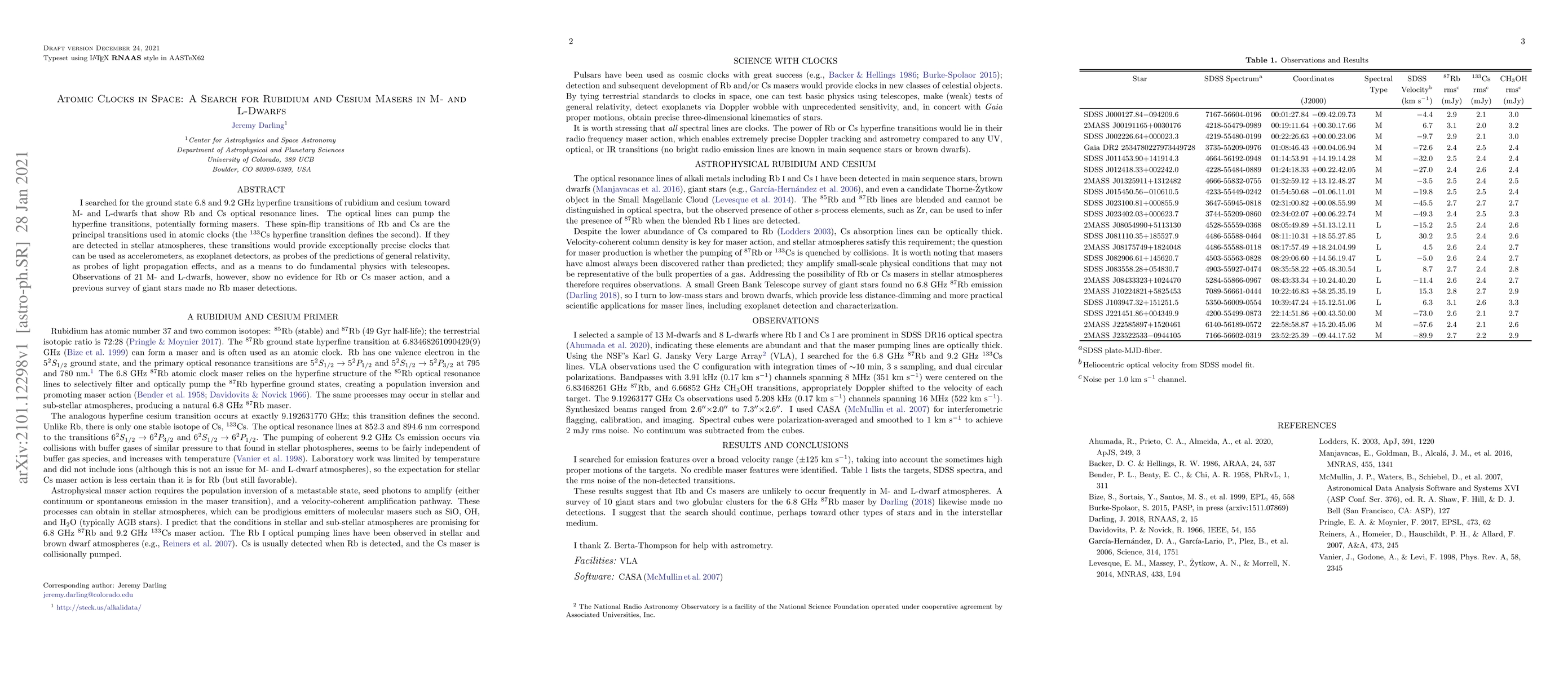 Thumbnail for Atomic Clocks in Space: A Search for Rubidium and Cesium Masers in M-
  and L-Dwarfs