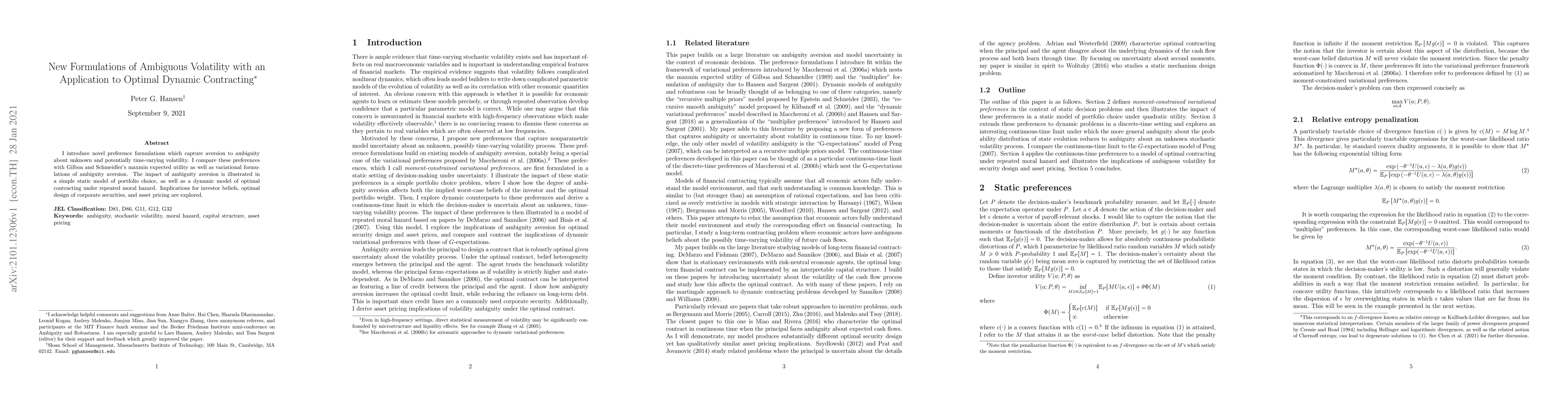 Thumbnail for New Formulations of Ambiguous Volatility with an Application to Optimal
  Dynamic Contracting