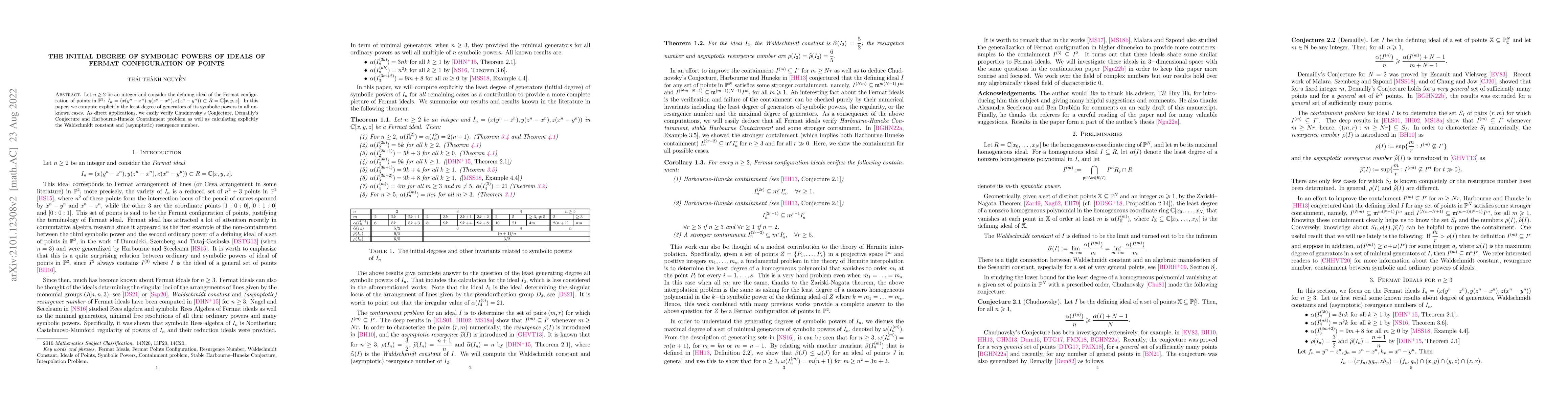 Thumbnail for The Initial Degree of Symbolic Powers of Ideals of Fermat Configuration
  of Points