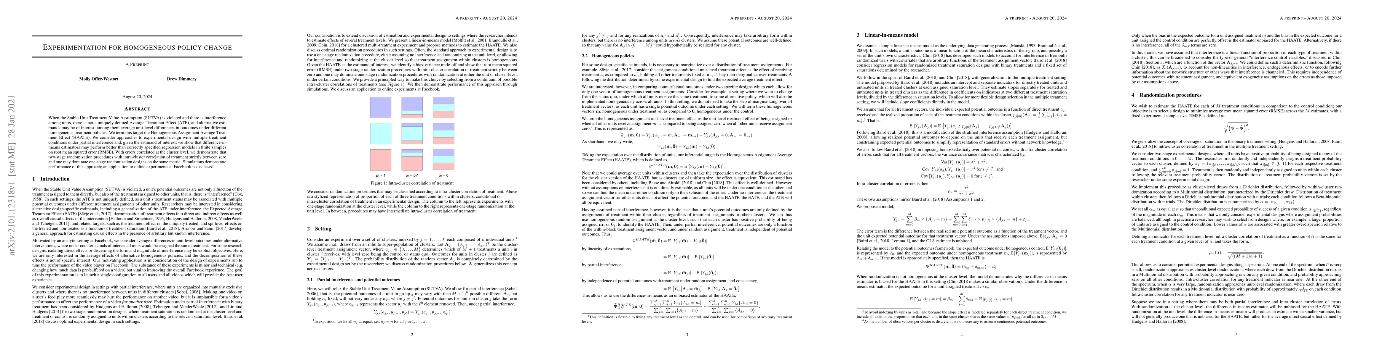 Thumbnail for Experimentation for Homogenous Policy Change