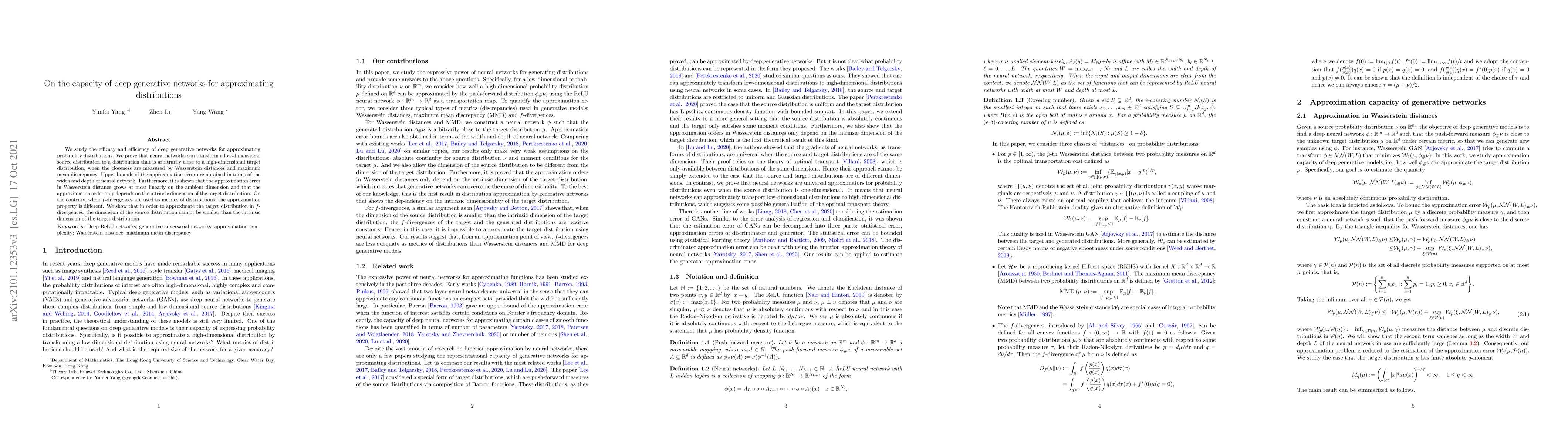 Thumbnail for On the capacity of deep generative networks for approximating
  distributions