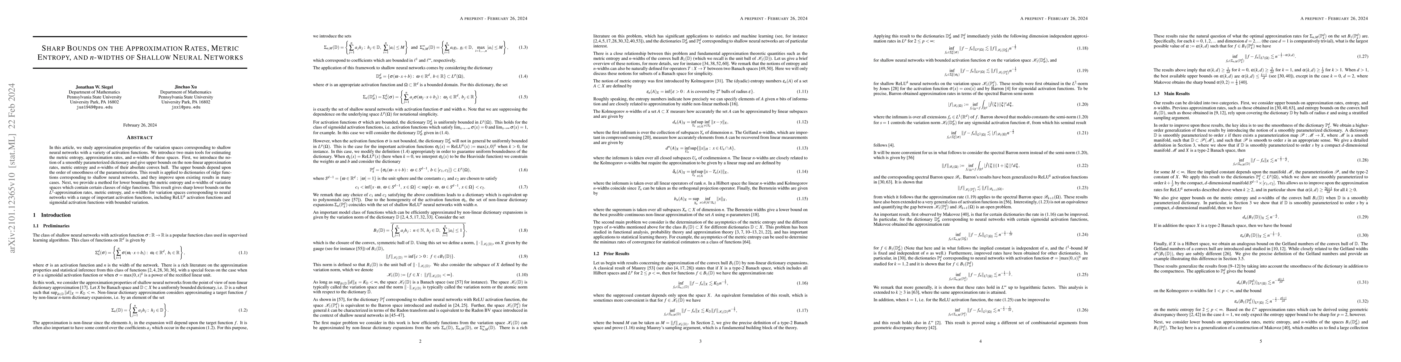 Thumbnail for Sharp Bounds on the Approximation Rates, Metric Entropy, and $n$-widths
  of Shallow Neural Networks
