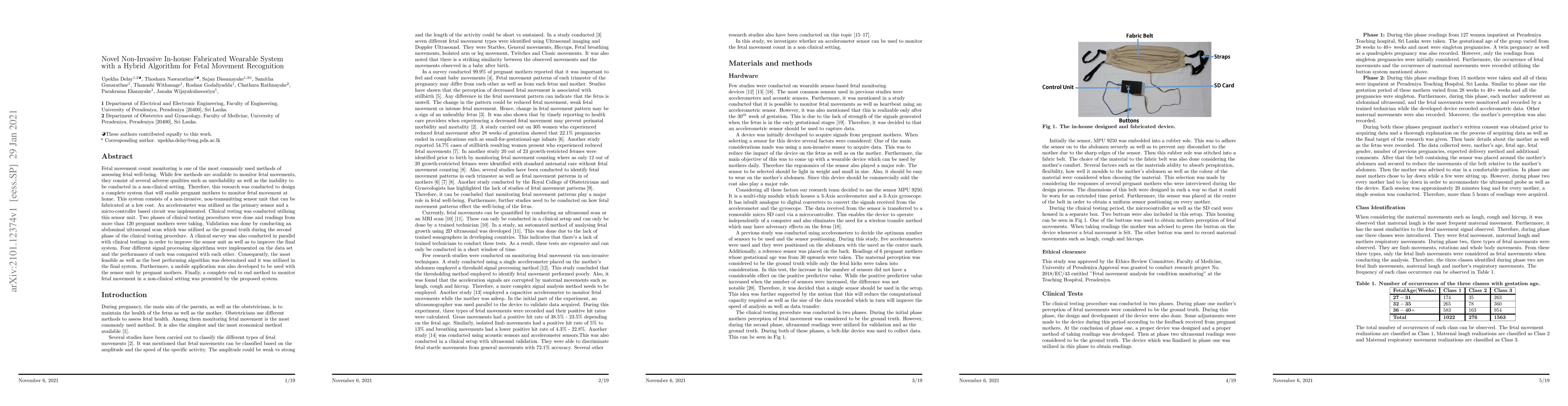 Thumbnail for Novel Non-Invasive In-house Fabricated Wearable System with a Hybrid
  Algorithm for Fetal Movement Recognition