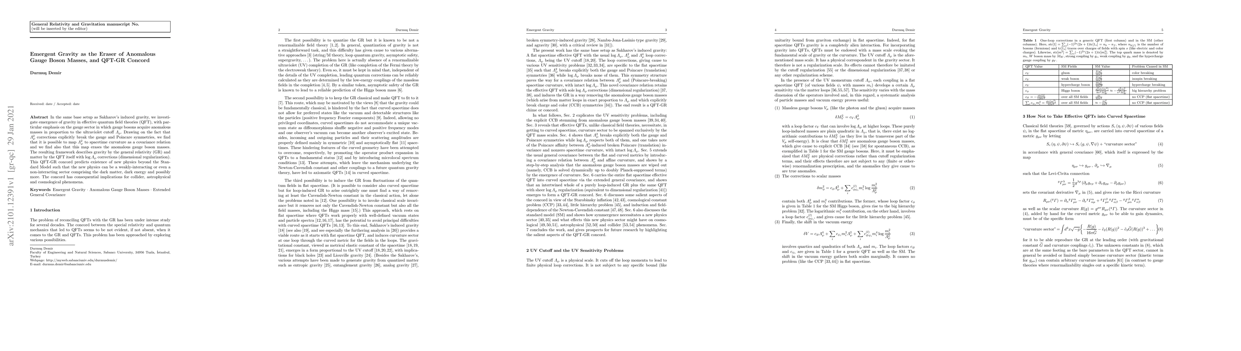 Thumbnail for Emergent Gravity as the Eraser of Anomalous Gauge Boson Masses, and
  QFT-GR Concord