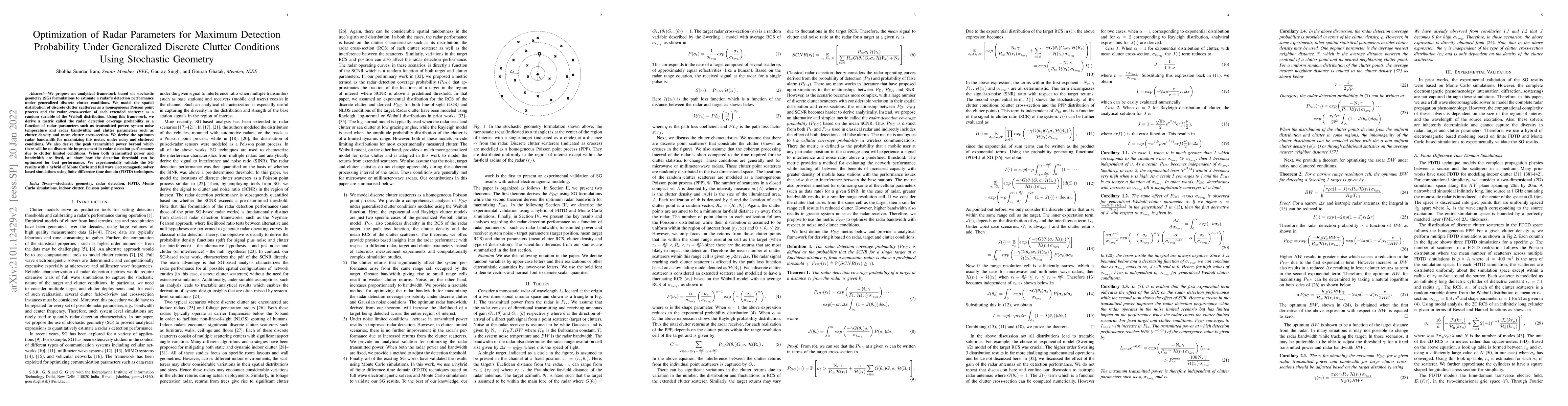 Thumbnail for Optimization of Radar Parameters for Maximum Detection Probability Under
  Generalized Discrete Clutter Conditions Using Stochastic Geometry