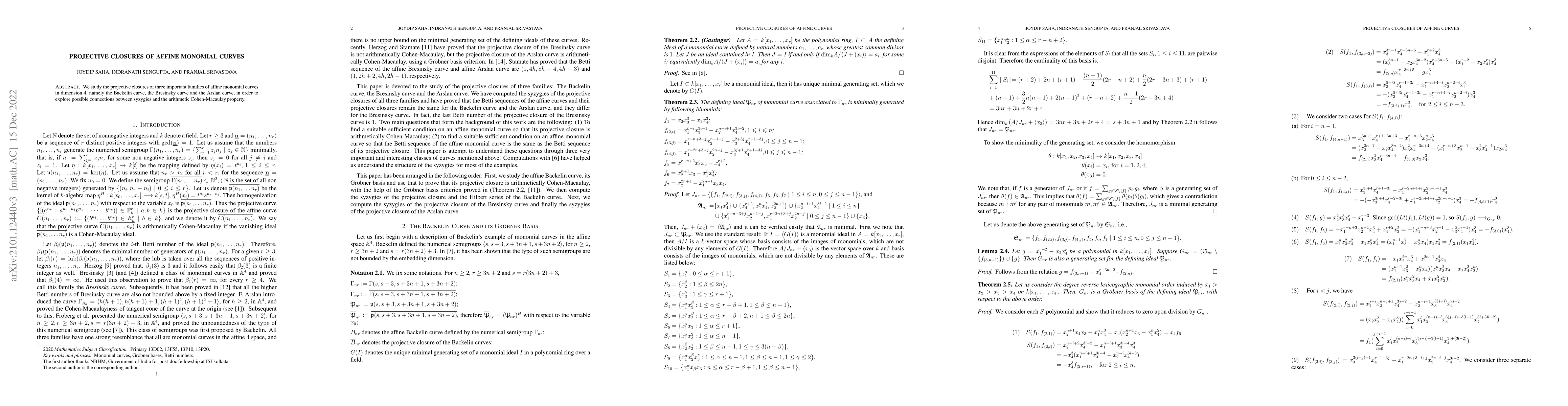 Thumbnail for Projective closures of affine monomial curves