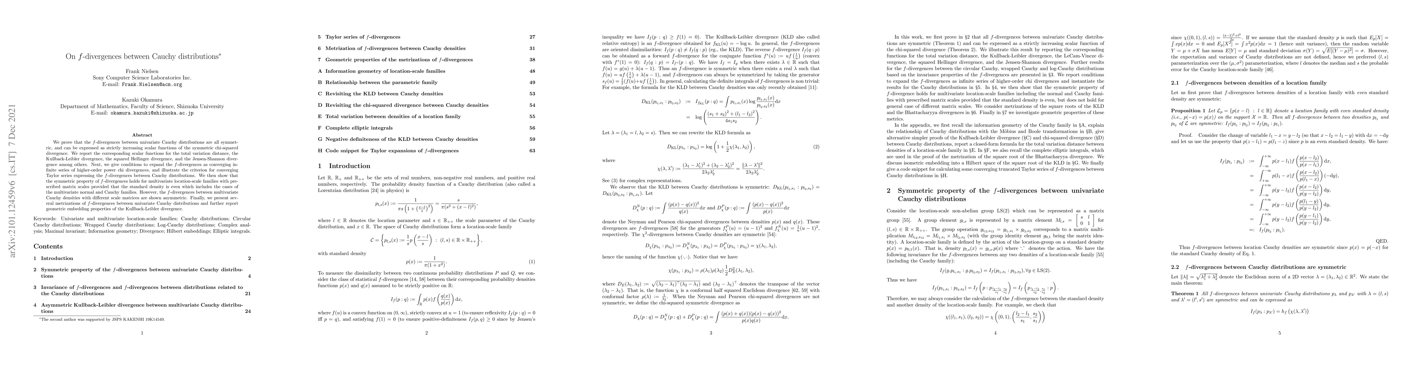Thumbnail for On $f$-divergences between Cauchy distributions