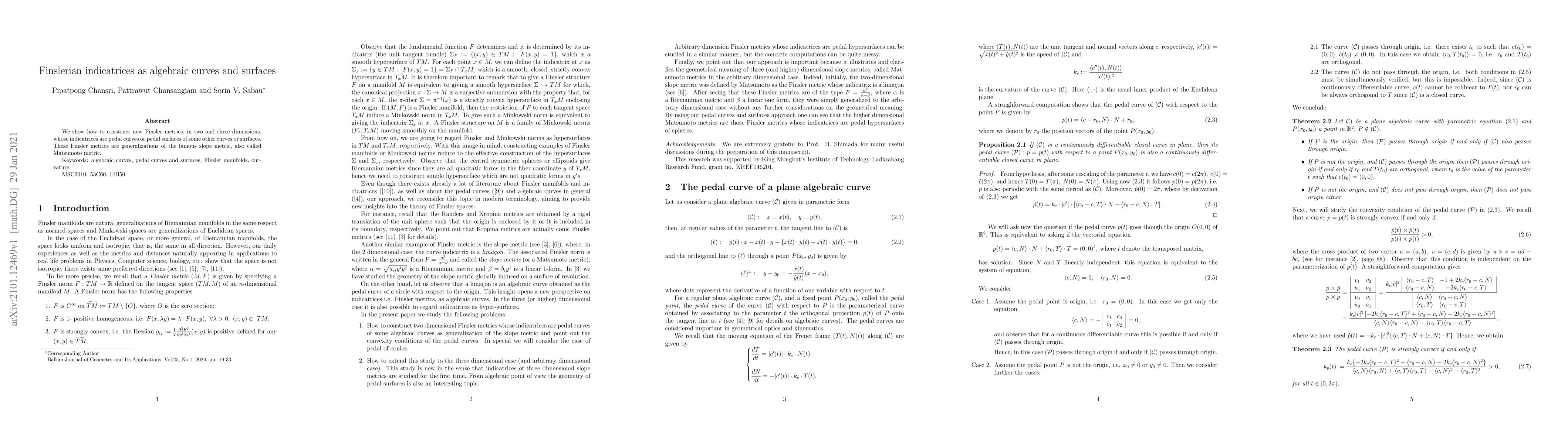 Thumbnail for Finslerian indicatrices as algebraic curves and surfaces
