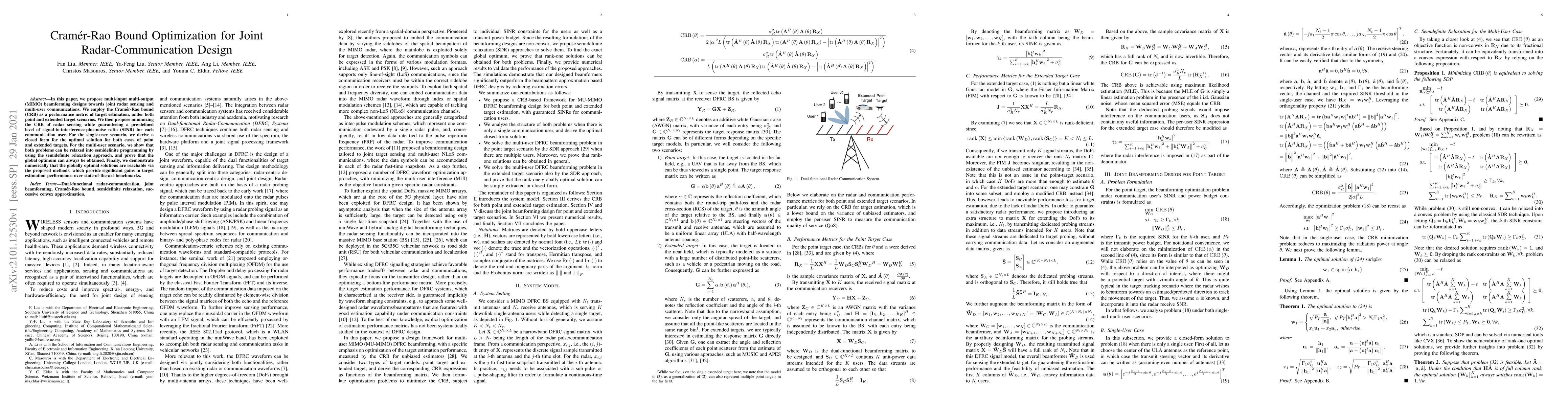 Thumbnail for Cram\'er-Rao Bound Optimization for Joint Radar-Communication Design