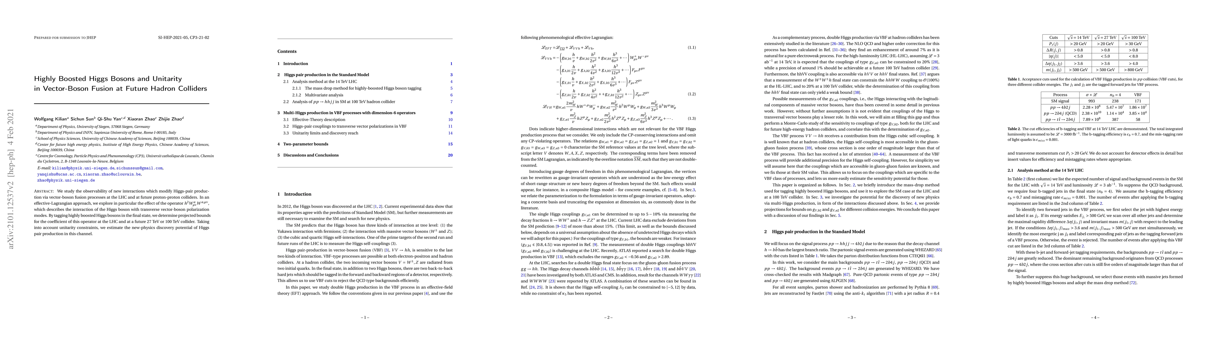Thumbnail for Highly Boosted Higgs Bosons and Unitarity in Vector-Boson Fusion at
  Future Hadron Colliders