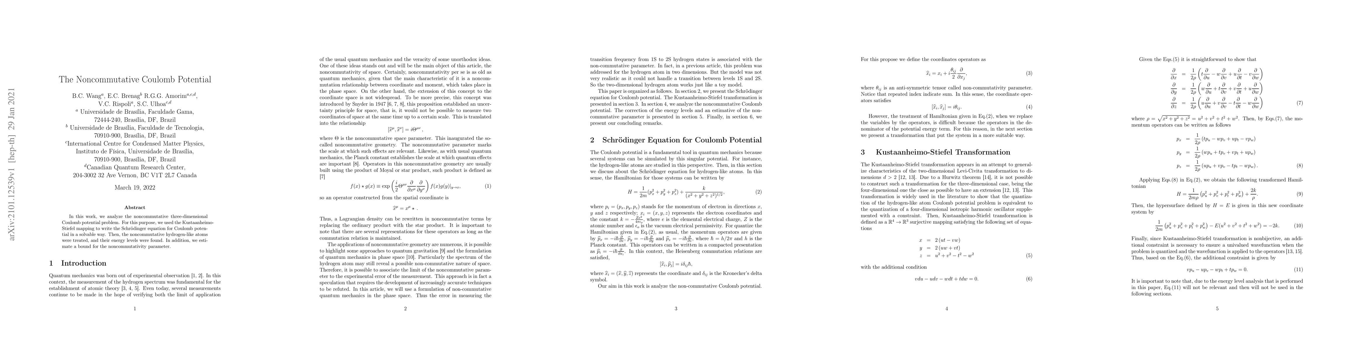 Thumbnail for The Noncommutative Coulomb Potential