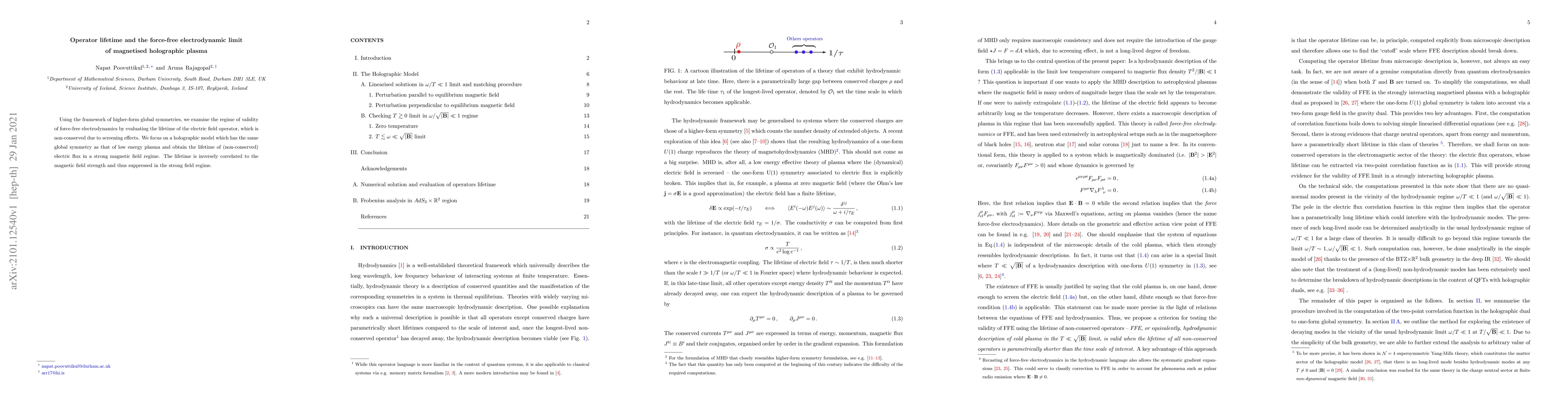 Thumbnail for Operator lifetime and the force-free electrodynamic limit of magnetised
  holographic plasma
