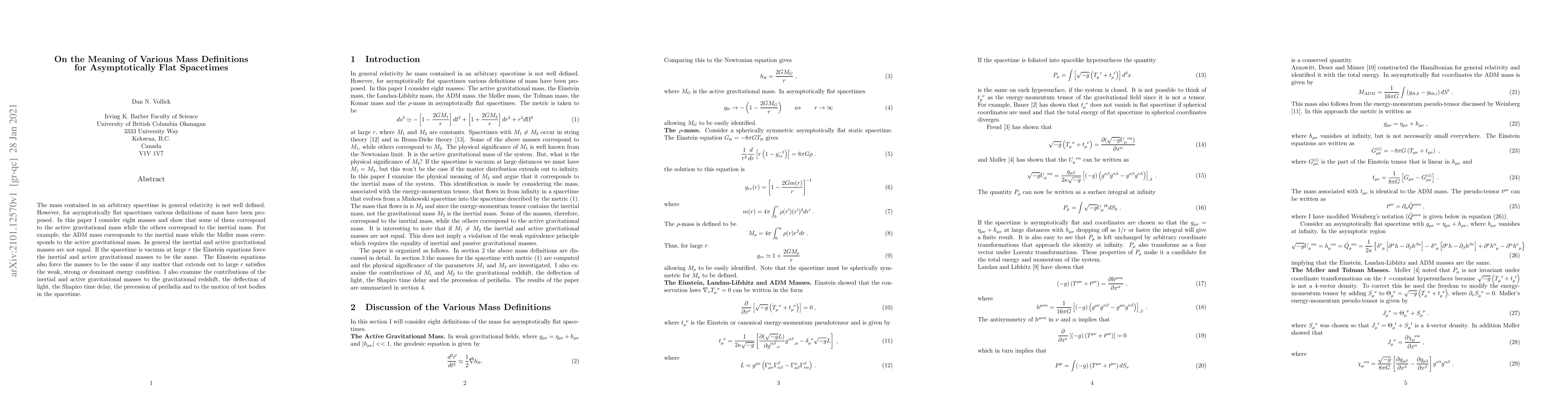 Thumbnail for On the Meaning of Various Mass Definitions for Asymptotically Flat
  Spacetimes