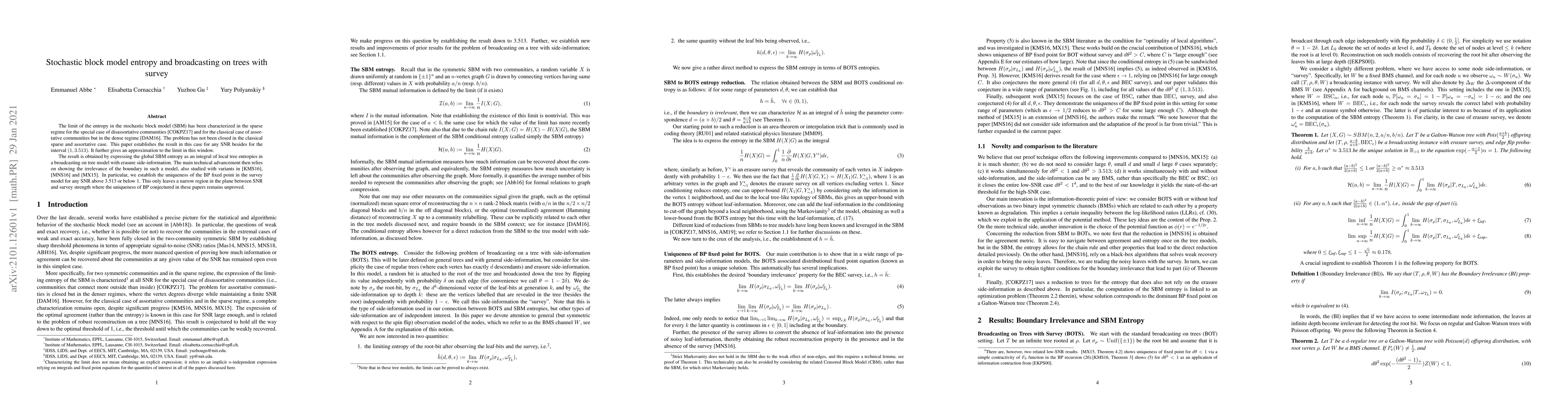 Thumbnail for Stochastic block model entropy and broadcasting on trees with survey