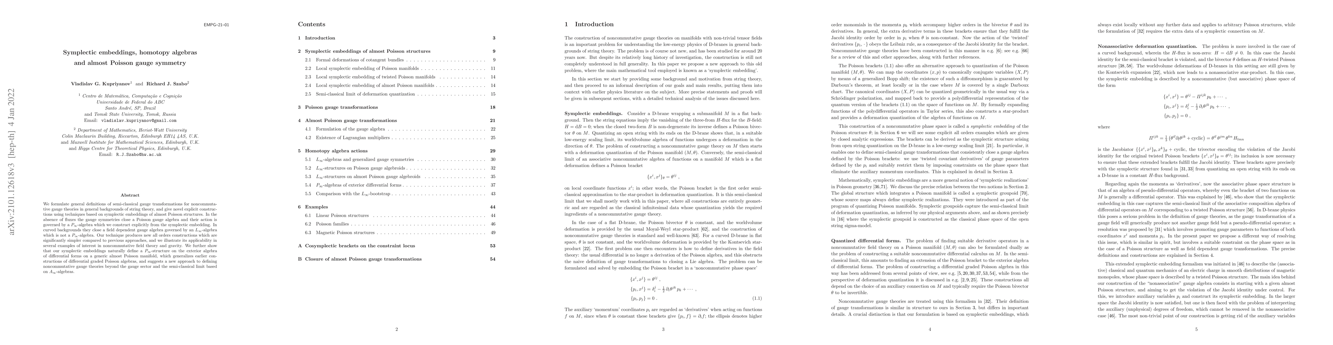 Thumbnail for Symplectic embeddings, homotopy algebras and almost Poisson gauge
  symmetry