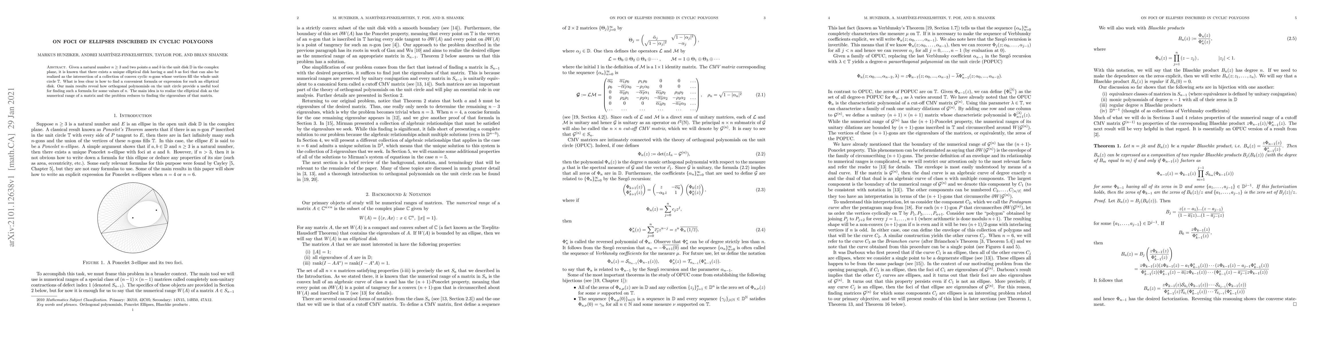 Thumbnail for On foci of ellipses inscribed in cyclic polygons