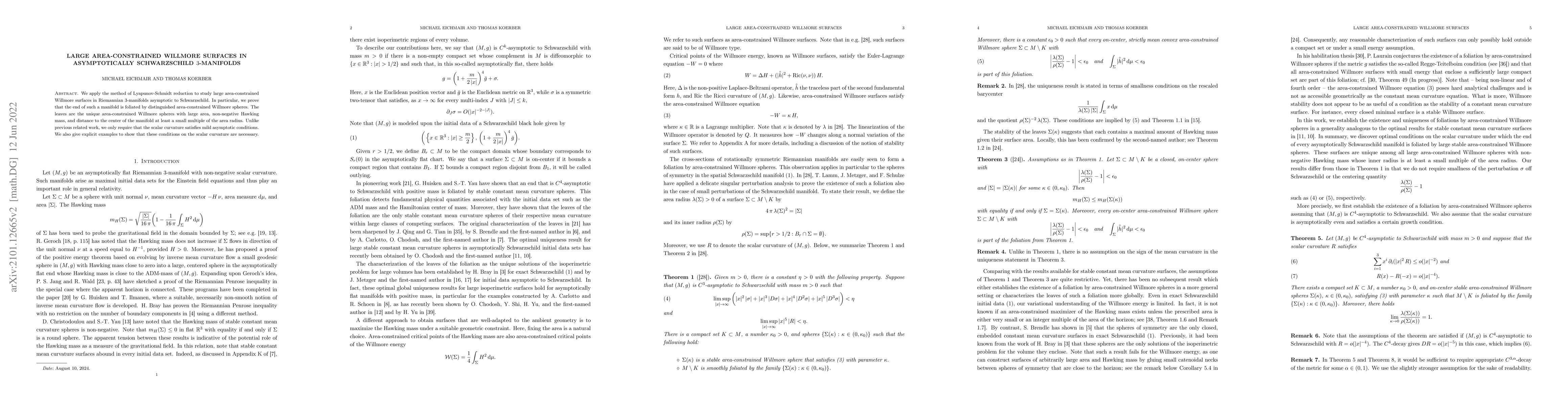 Thumbnail for Large area-constrained Willmore surfaces in asymptotically Schwarzschild
  3-manifolds