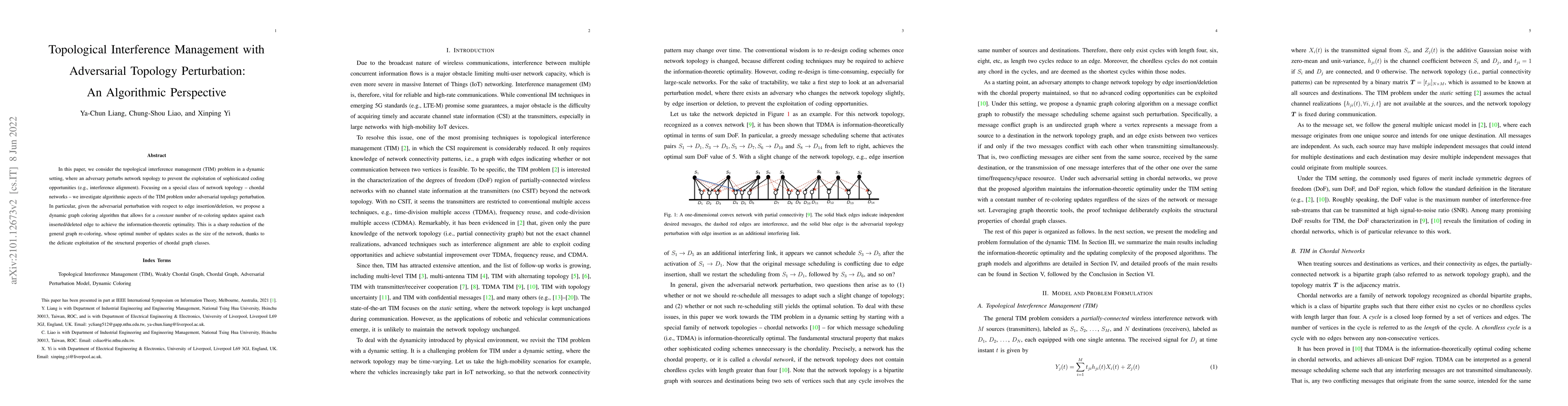 Thumbnail for Topological Interference Management with Adversarial Topology
  Perturbation: An Algorithmic Perspective