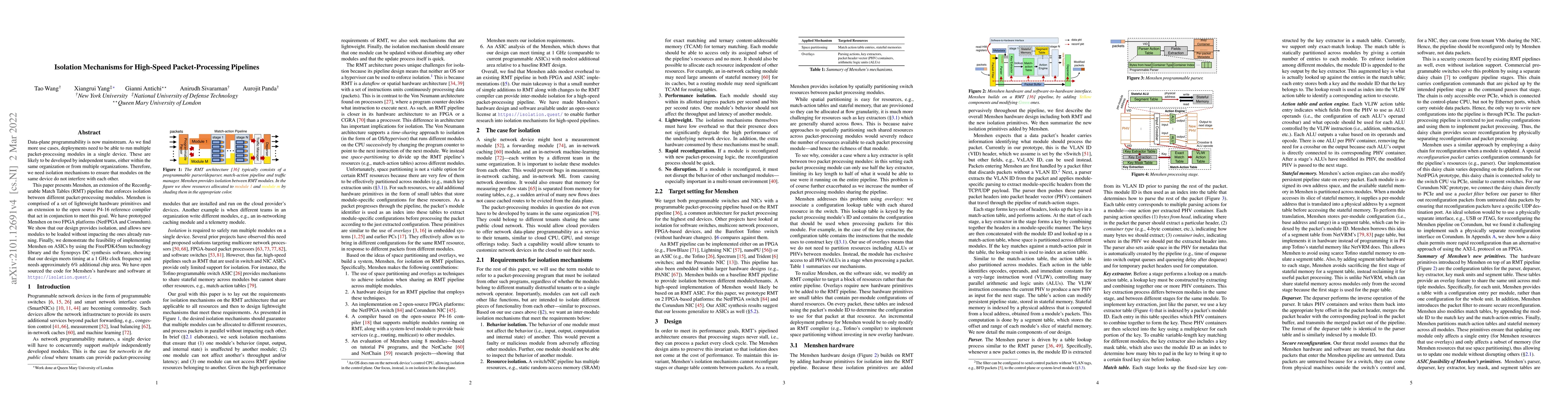 Thumbnail for Isolation mechanisms for high-speed packet-processing pipelines