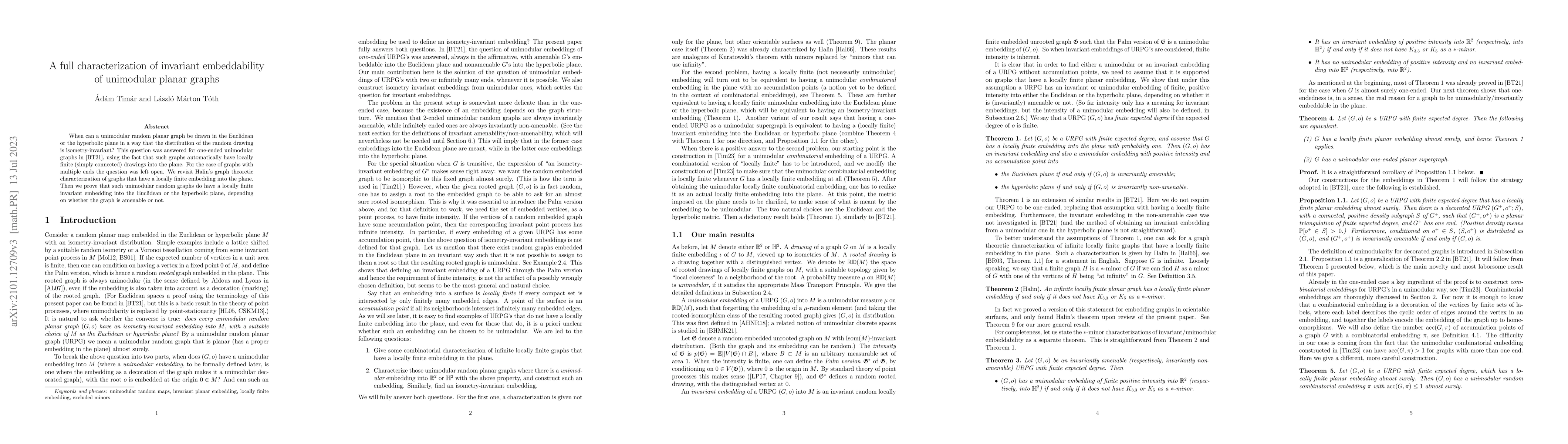 Thumbnail for A full characterization of invariant embeddability of unimodular planar
  graphs