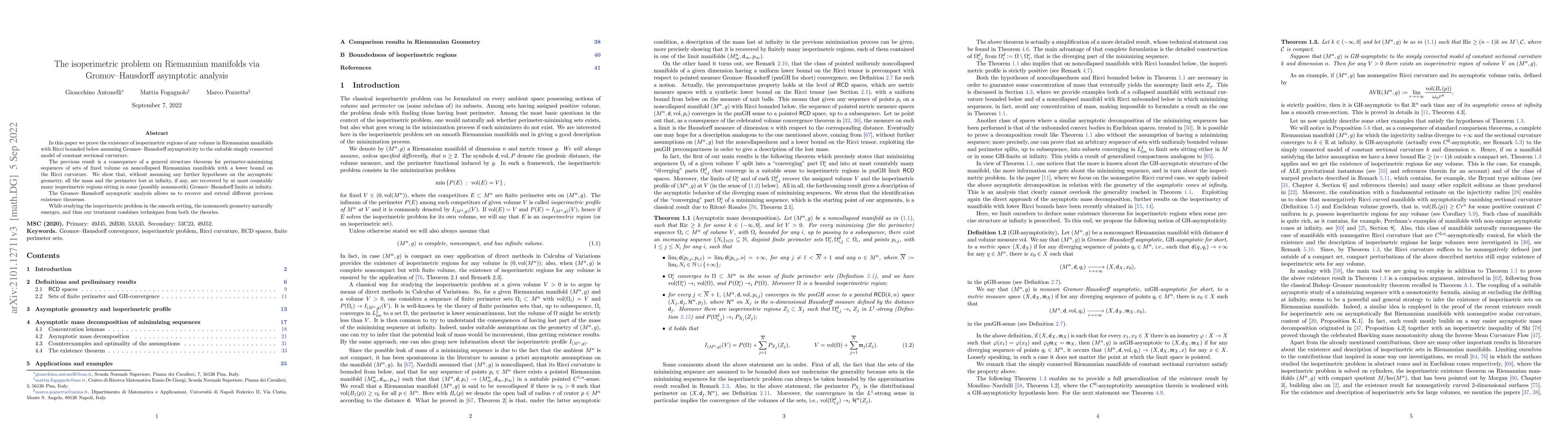 Thumbnail for The isoperimetric problem on Riemannian manifolds via Gromov-Hausdorff
  asymptotic analysis