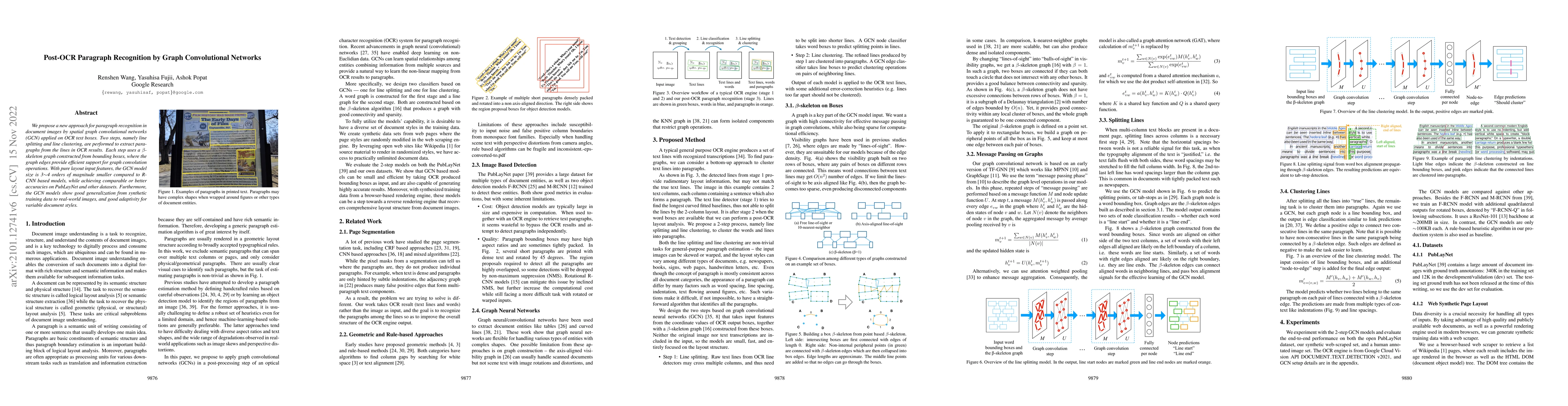 Thumbnail for Post-OCR Paragraph Recognition by Graph Convolutional Networks