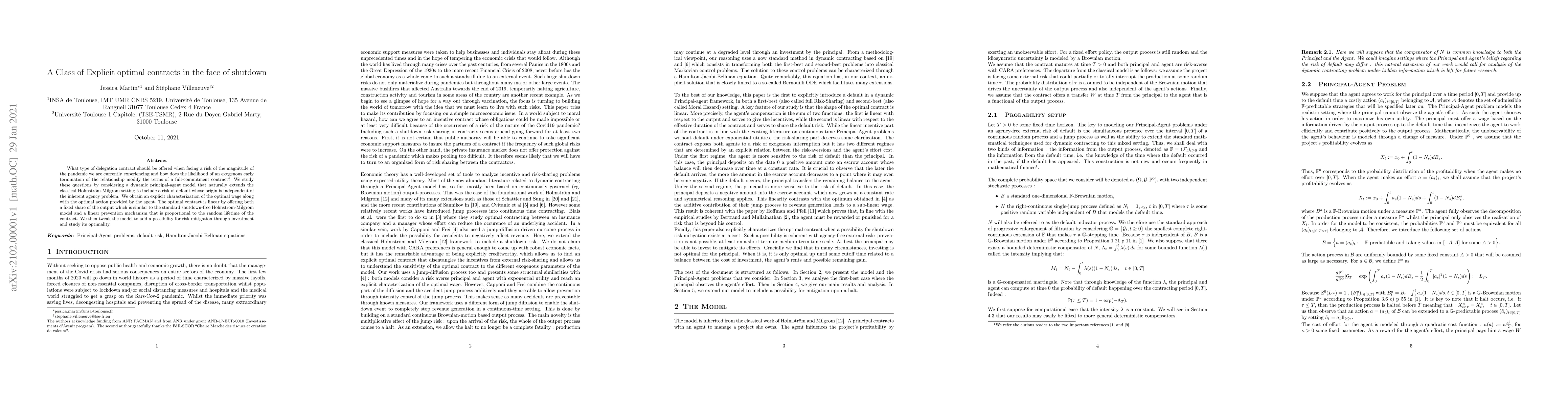 Thumbnail for A Class of Explicit optimal contracts in the face of shutdown