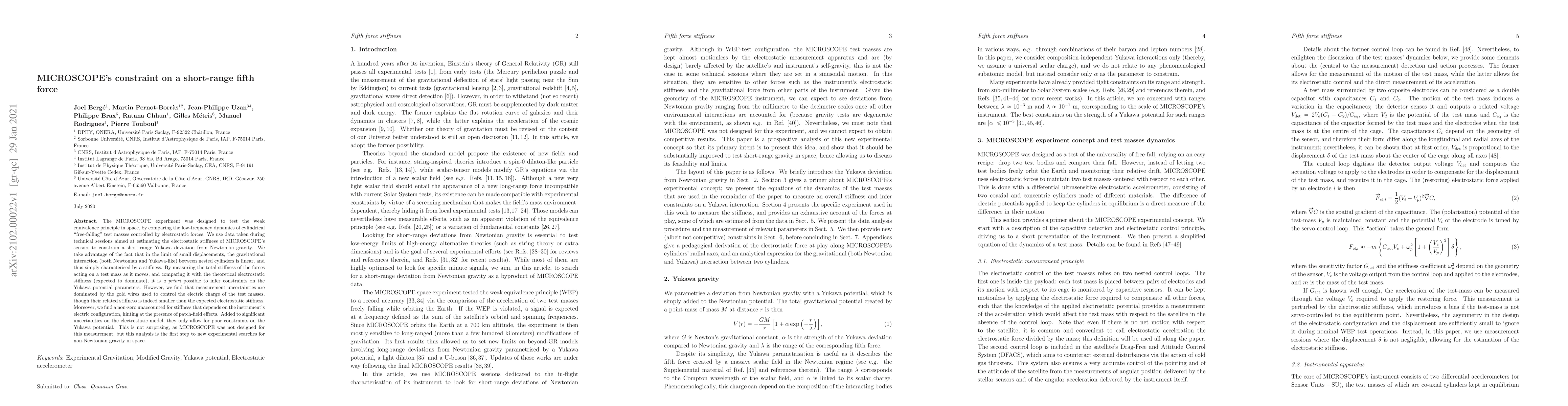Thumbnail for MICROSCOPE's constraint on a short-range fifth force