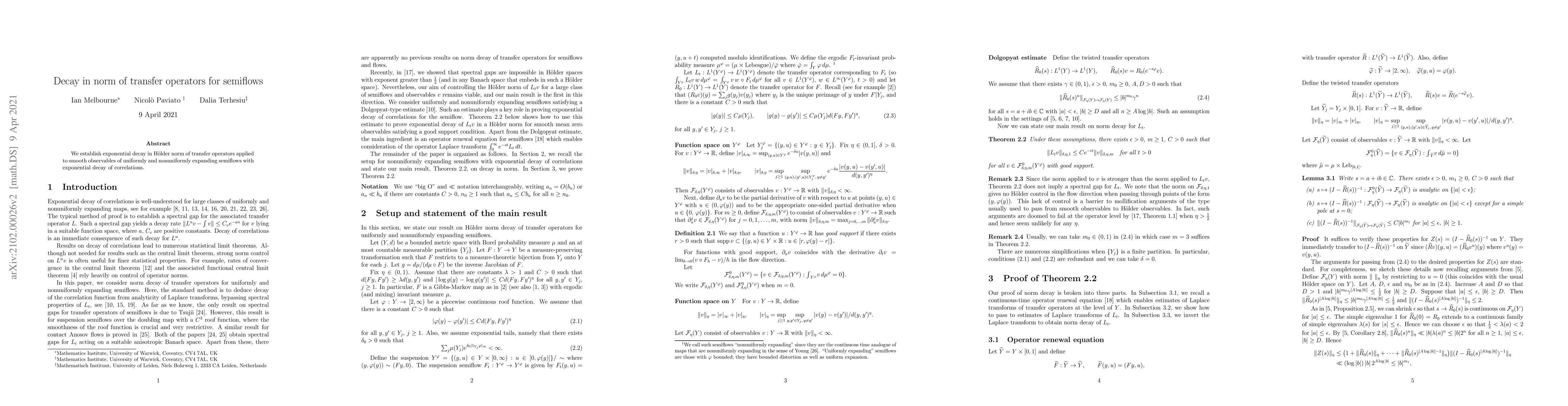 Thumbnail for Decay in norm of transfer operators for semiflows