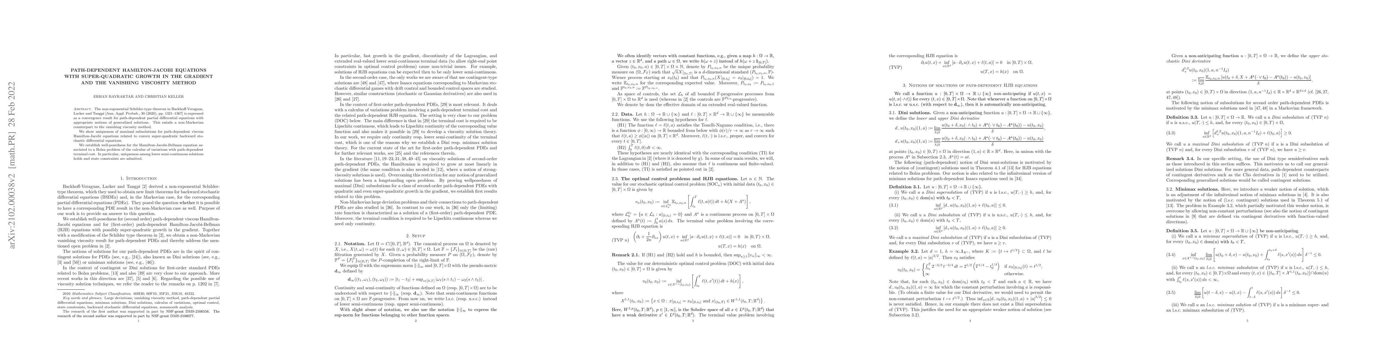 Thumbnail for Path-dependent Hamilton-Jacobi equations with super-quadratic growth in
  the gradient and the vanishing viscosity method