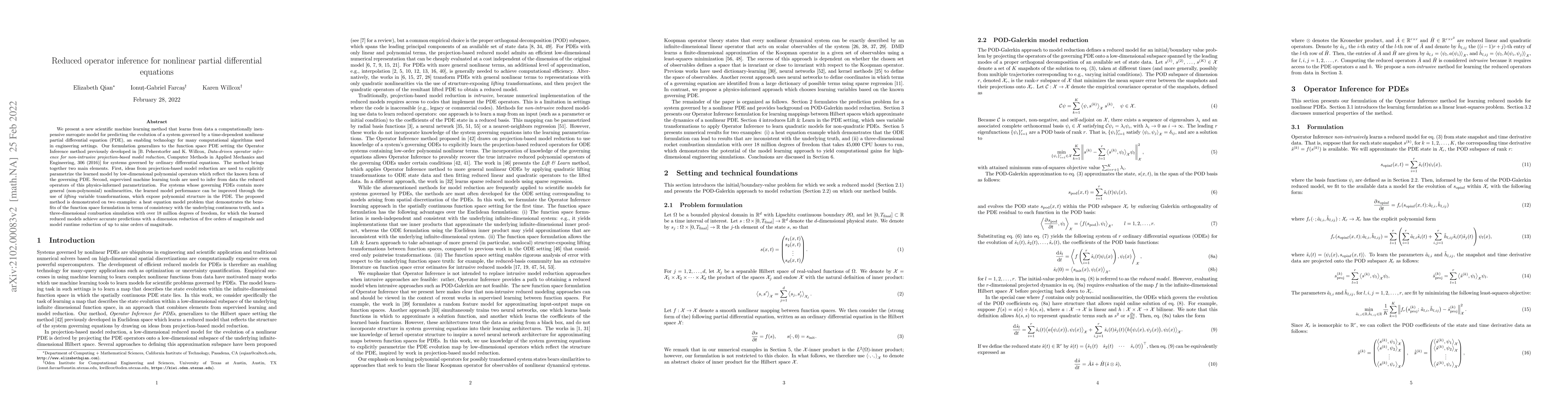 Thumbnail for Reduced operator inference for nonlinear partial differential equations