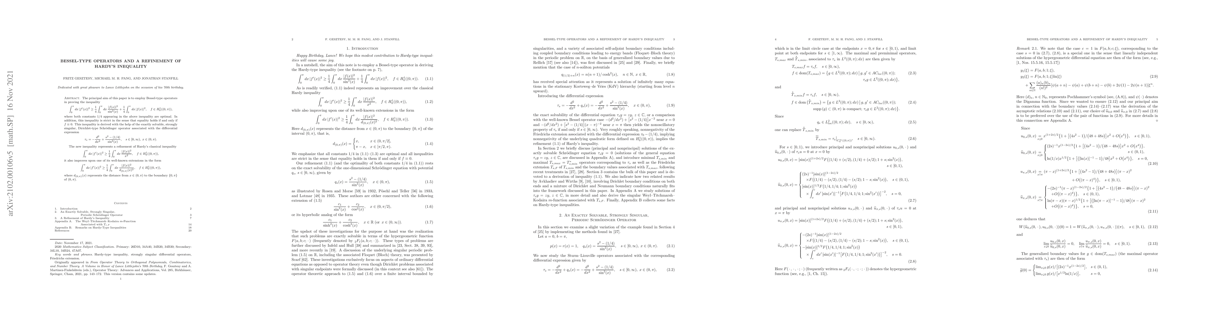 Thumbnail for Bessel-Type Operators and a refinement of Hardy's inequality
