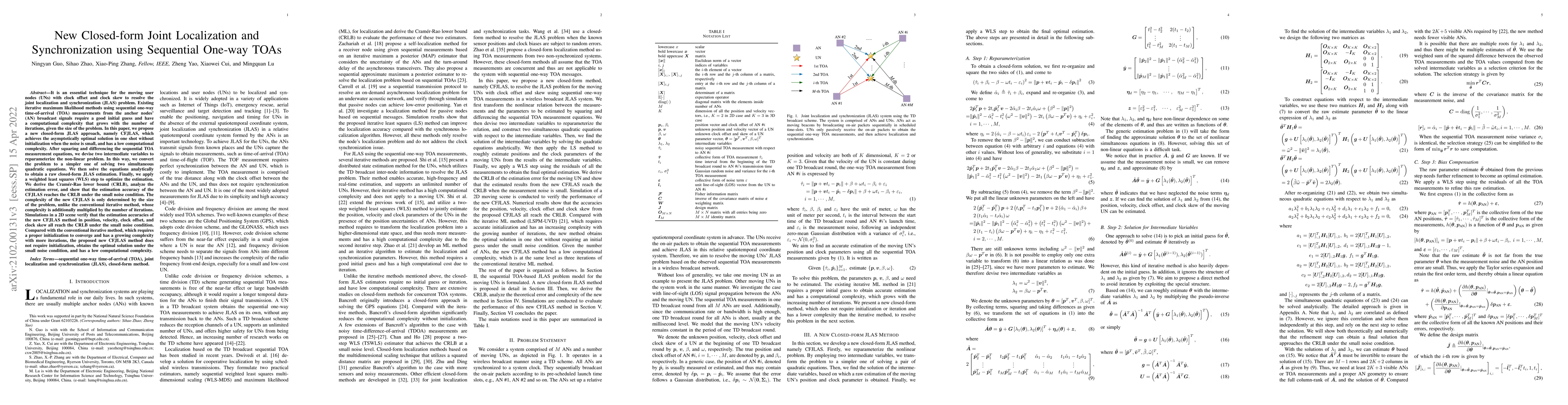 Thumbnail for New Closed-form Joint Localization and Synchronization using Sequential
  One-way TOAs