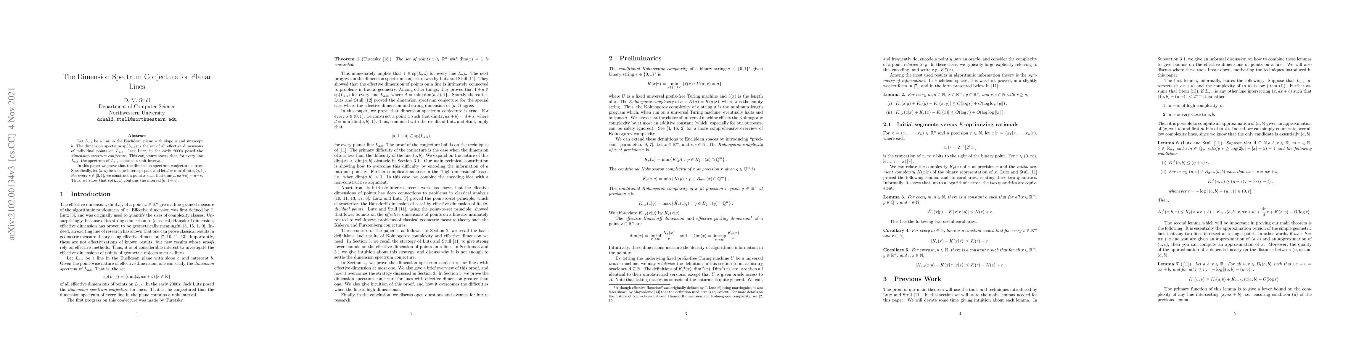 Thumbnail for The Dimension Spectrum Conjecture for Planar Lines