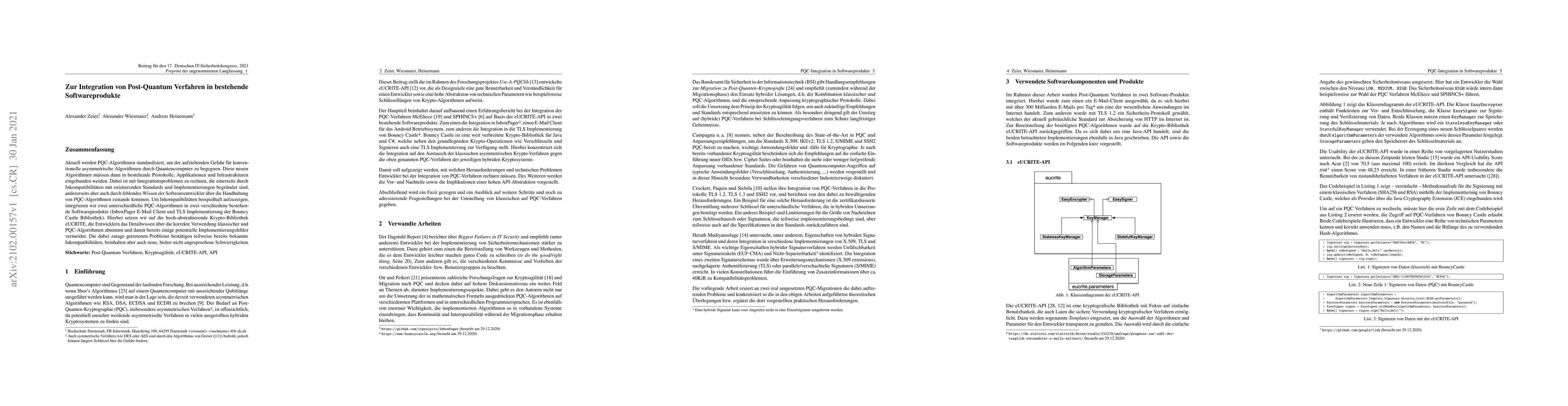 Thumbnail for Zur Integration von Post-Quantum Verfahren in bestehende
  Softwareprodukte