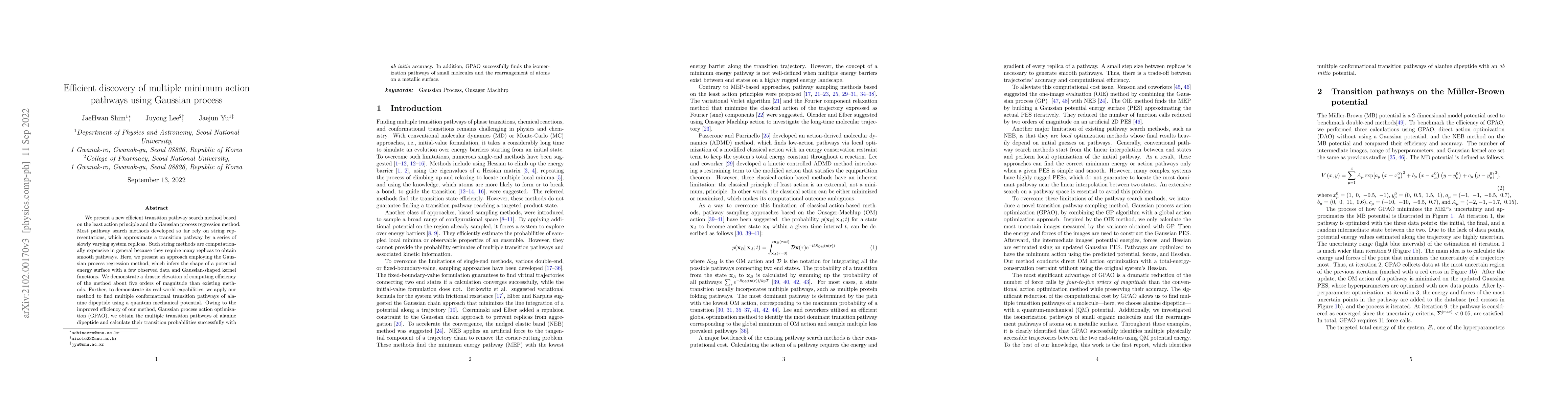 Thumbnail for Efficient discovery of multiple minimum action pathways using Gaussian
  process