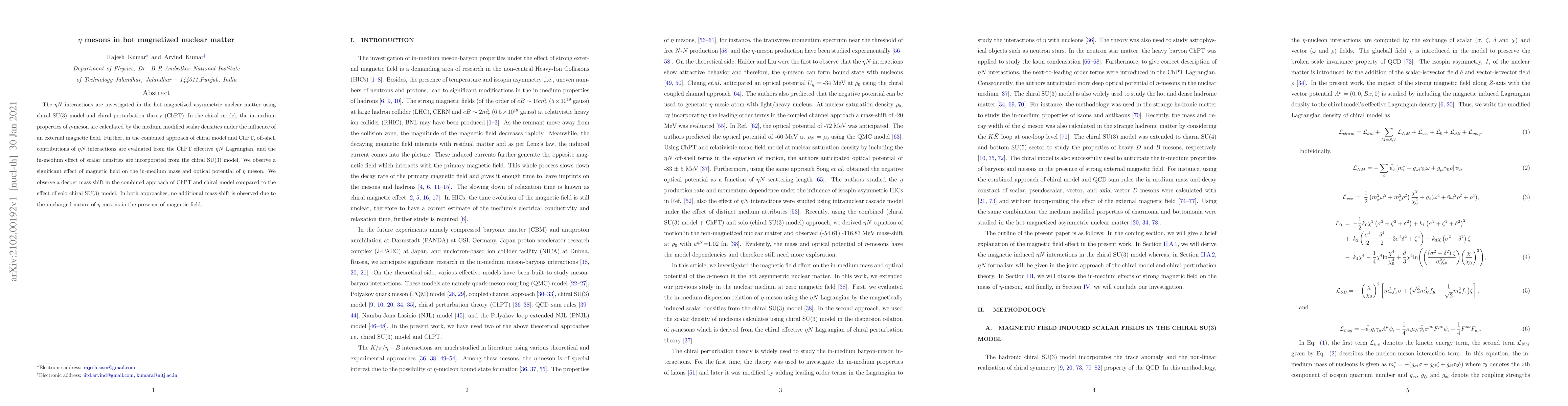 Thumbnail for $\eta$ mesons in hot magnetized nuclear matter