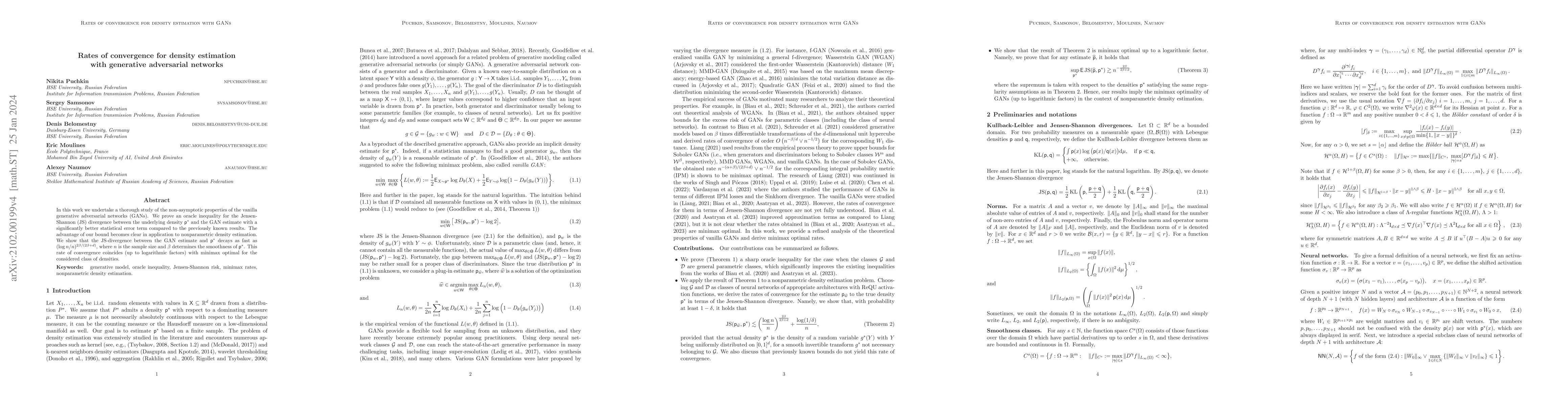 Thumbnail for Rates of convergence for density estimation with generative adversarial
  networks