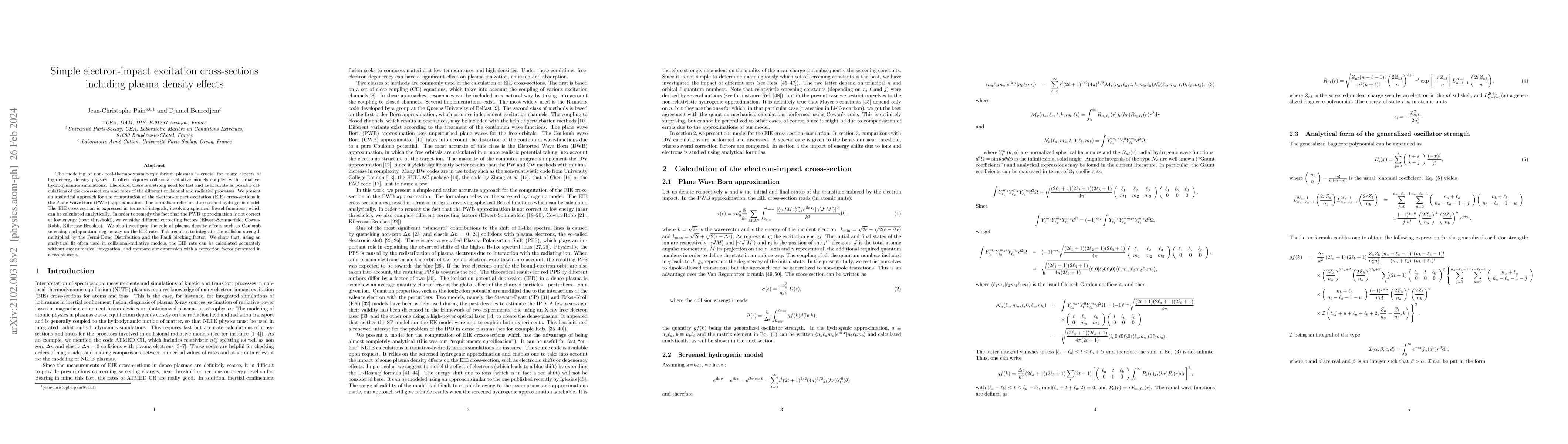 Thumbnail for Simple electron-impact excitation cross-sections including plasma
  density effects