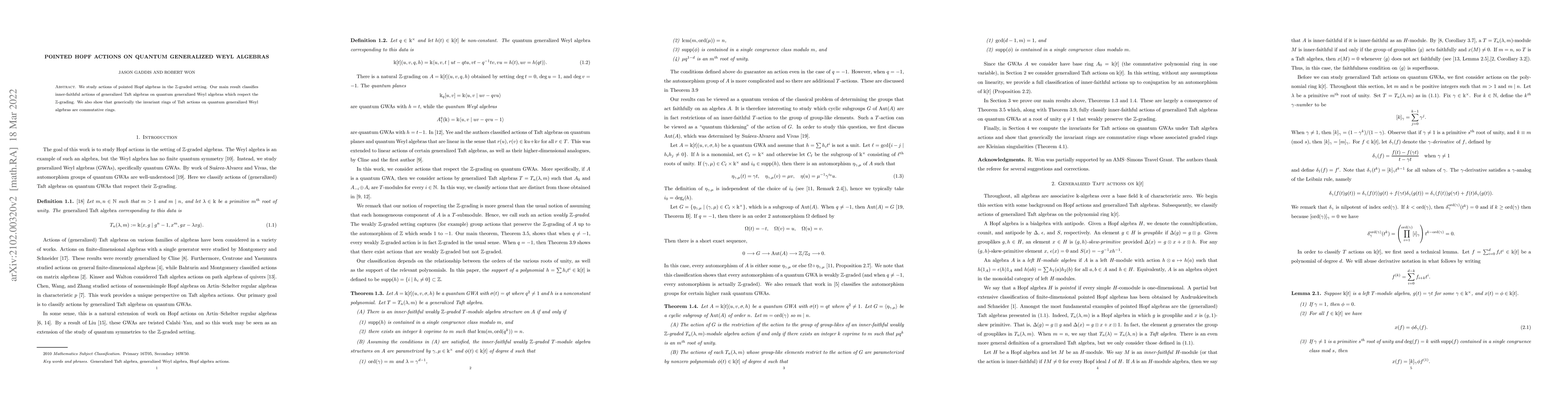Thumbnail for Pointed Hopf actions on quantum generalized Weyl algebras