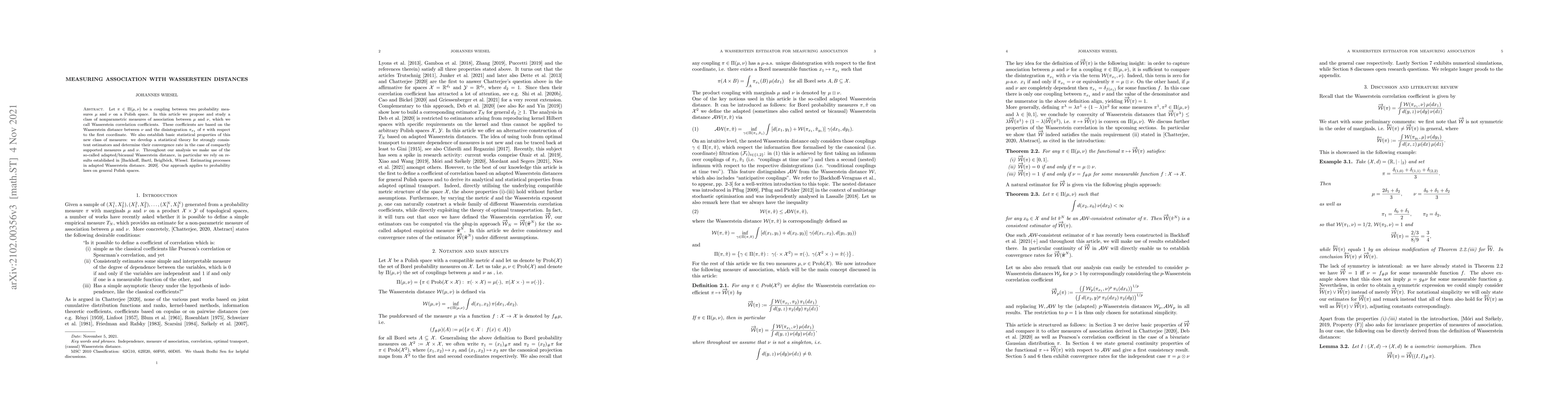 Thumbnail for Measuring association with Wasserstein distances