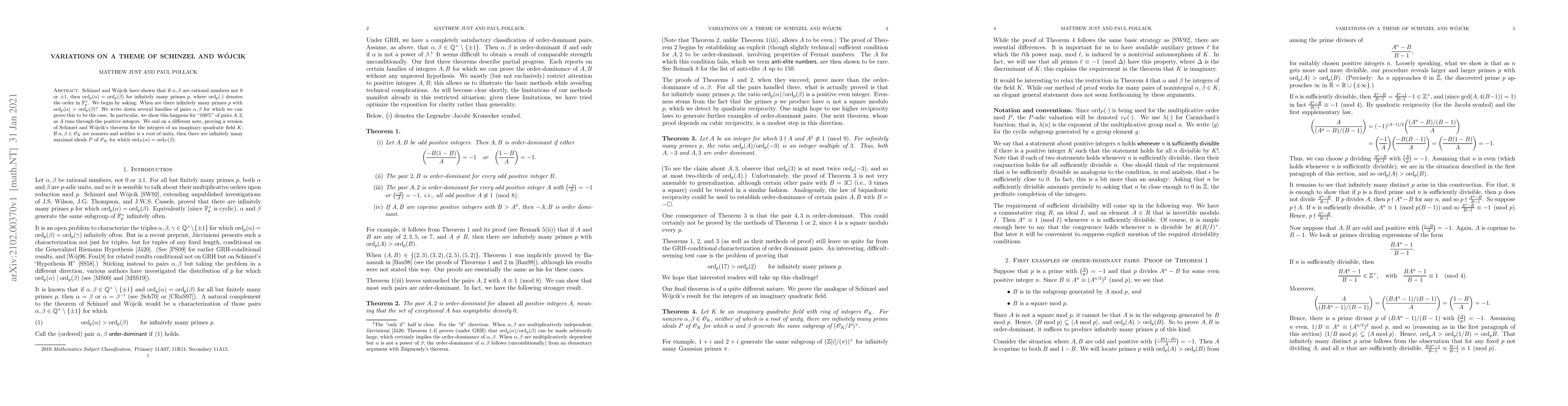 Thumbnail for Variations on a theme of Schinzel and W\'ojcik
