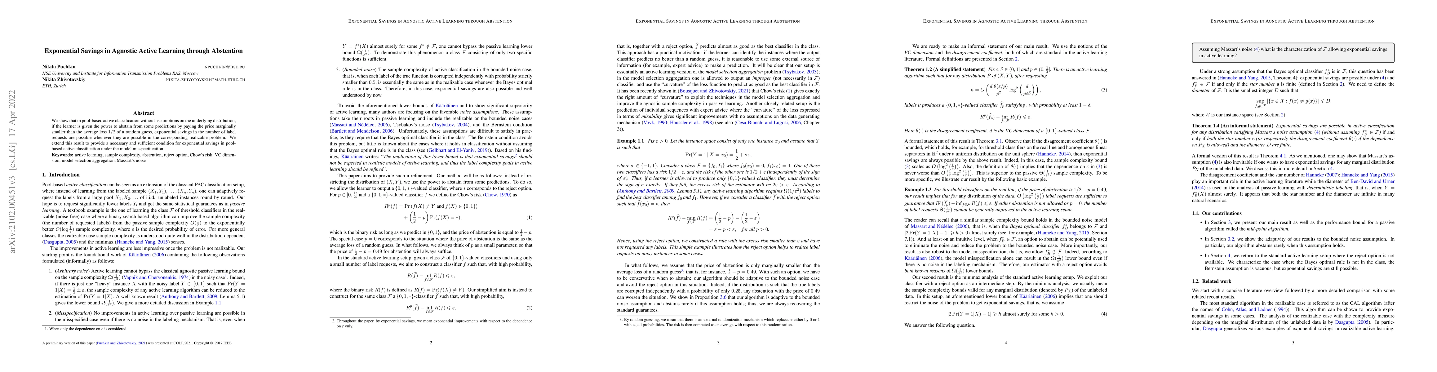 Thumbnail for Exponential Savings in Agnostic Active Learning through Abstention