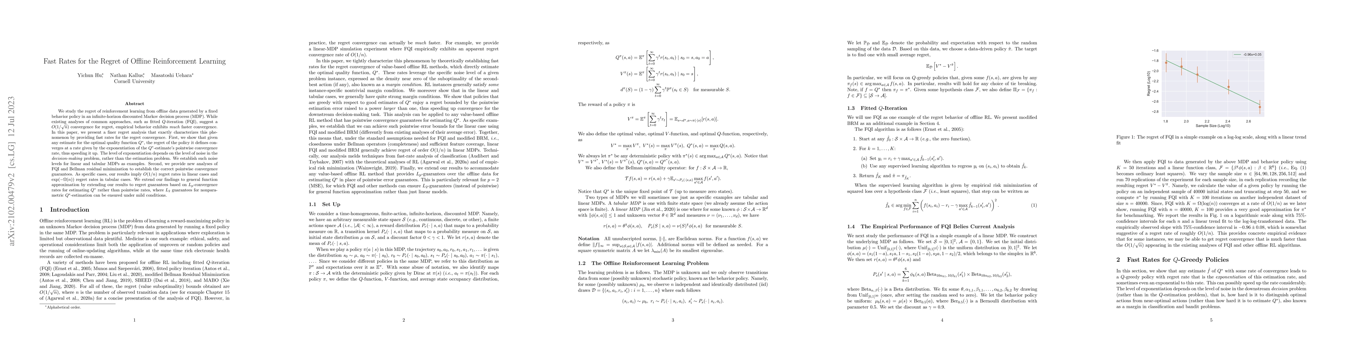 Thumbnail for Fast Rates for the Regret of Offline Reinforcement Learning