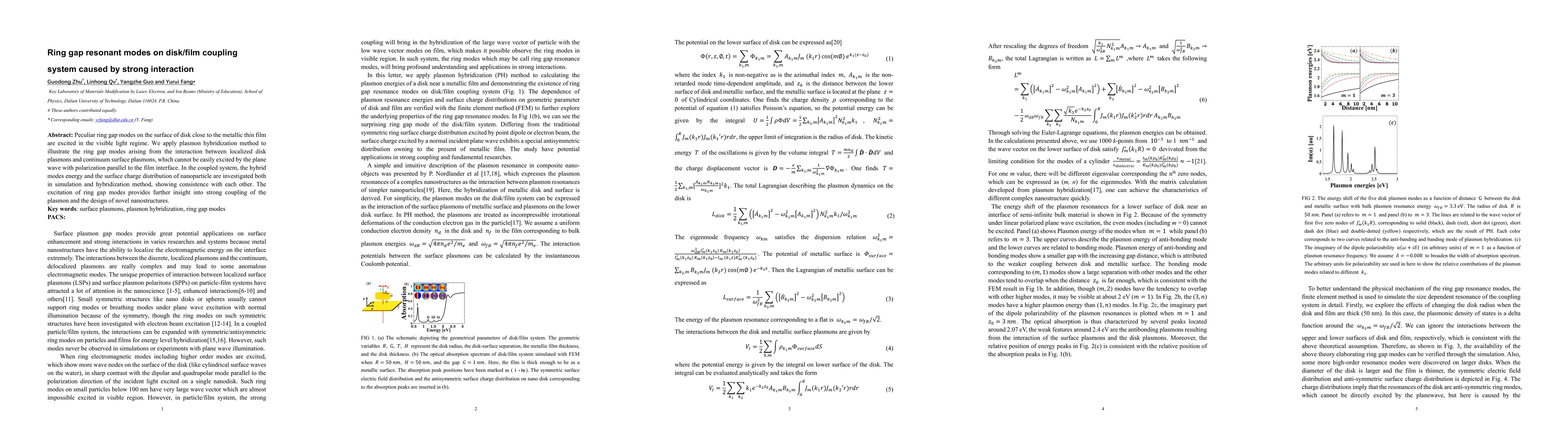 Thumbnail for Ring gap resonant modes on disk/film coupling system caused by strong
  interaction